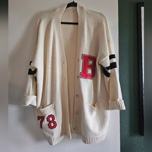 Oversized Letterman Buttun Up Cream Cardigan